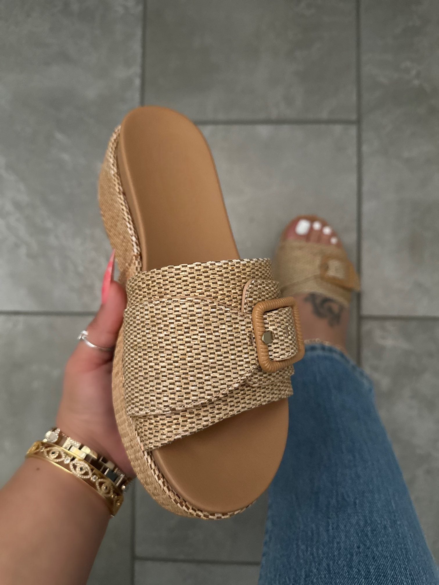 Raffia Platform Slide Sandals