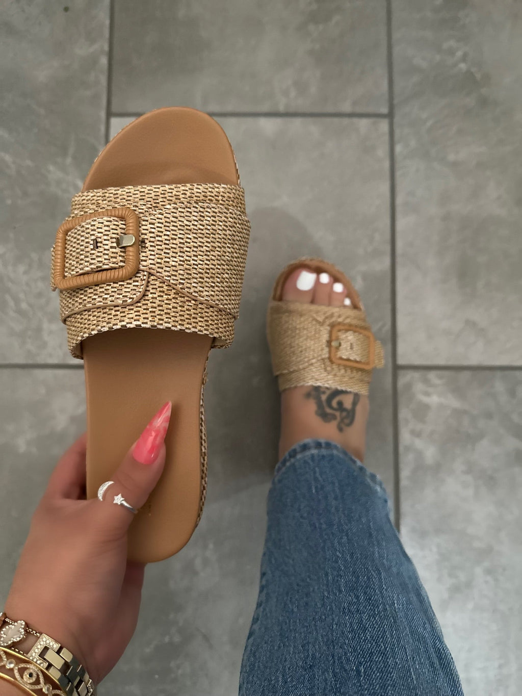 Raffia Platform Slide Sandals