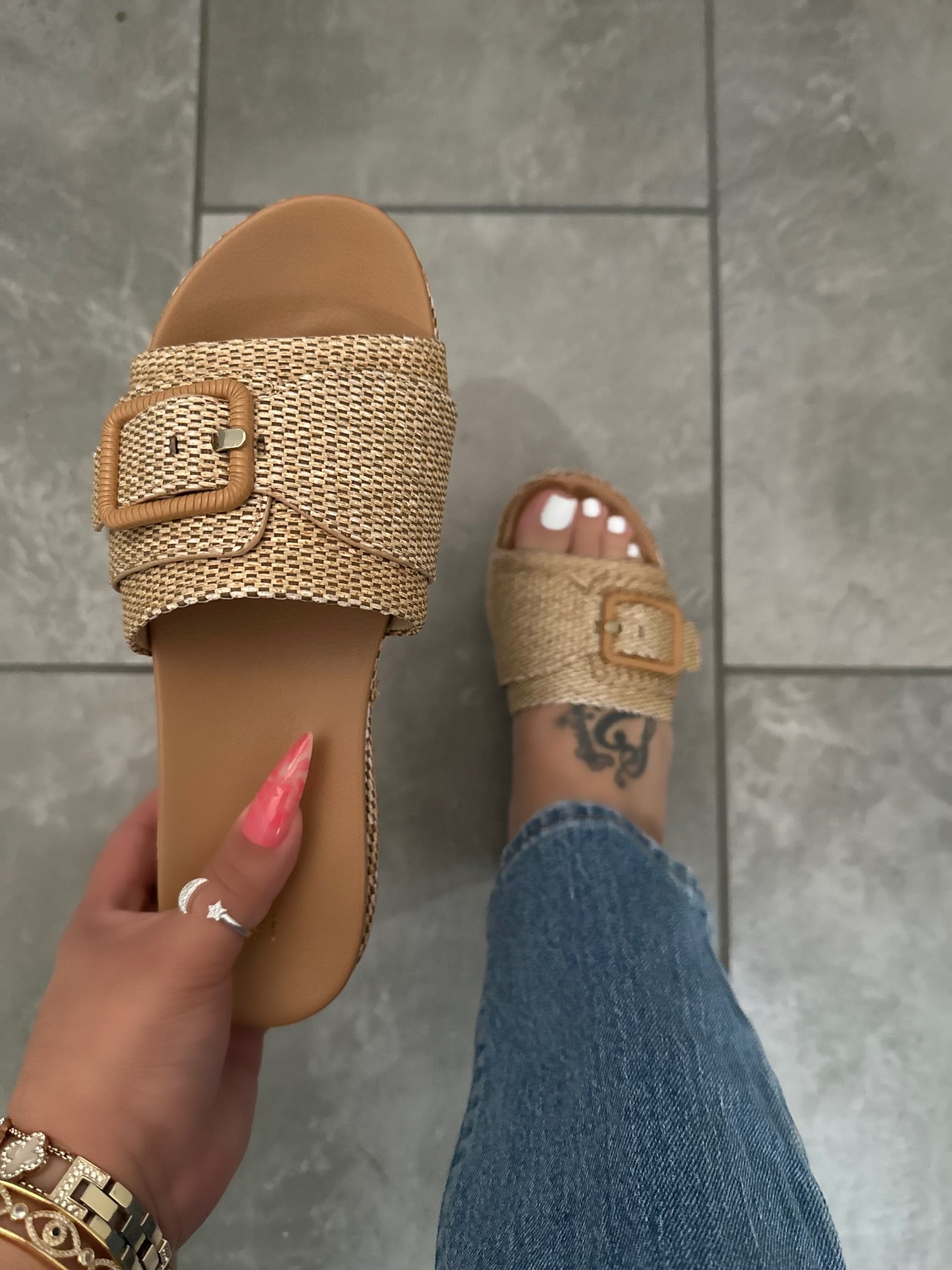 Raffia Platform Slide Sandals
