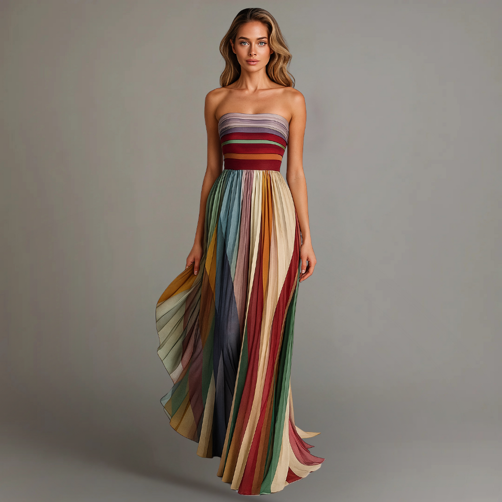 colorful pleated maxi dress front