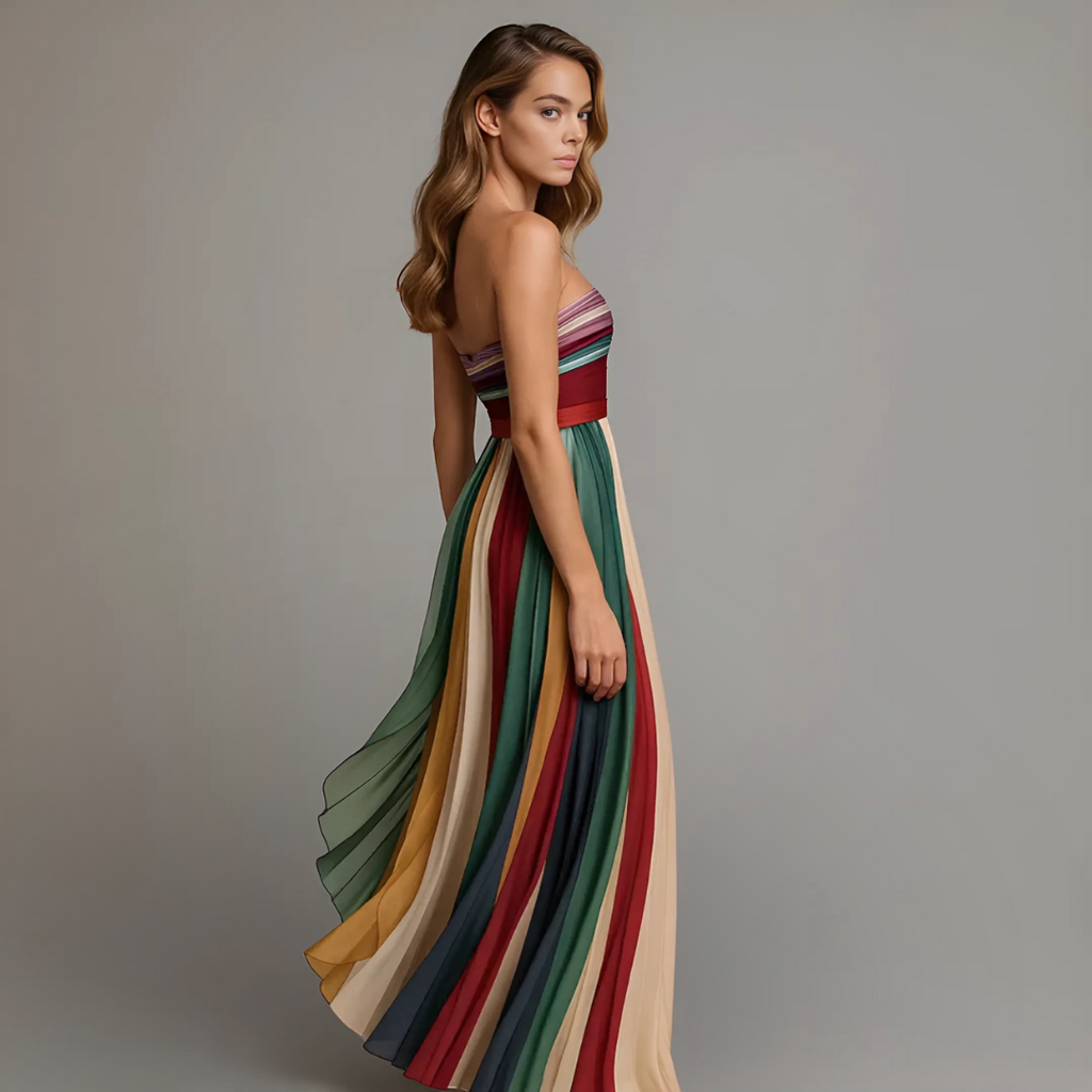 Colorful pleated maxi dress side