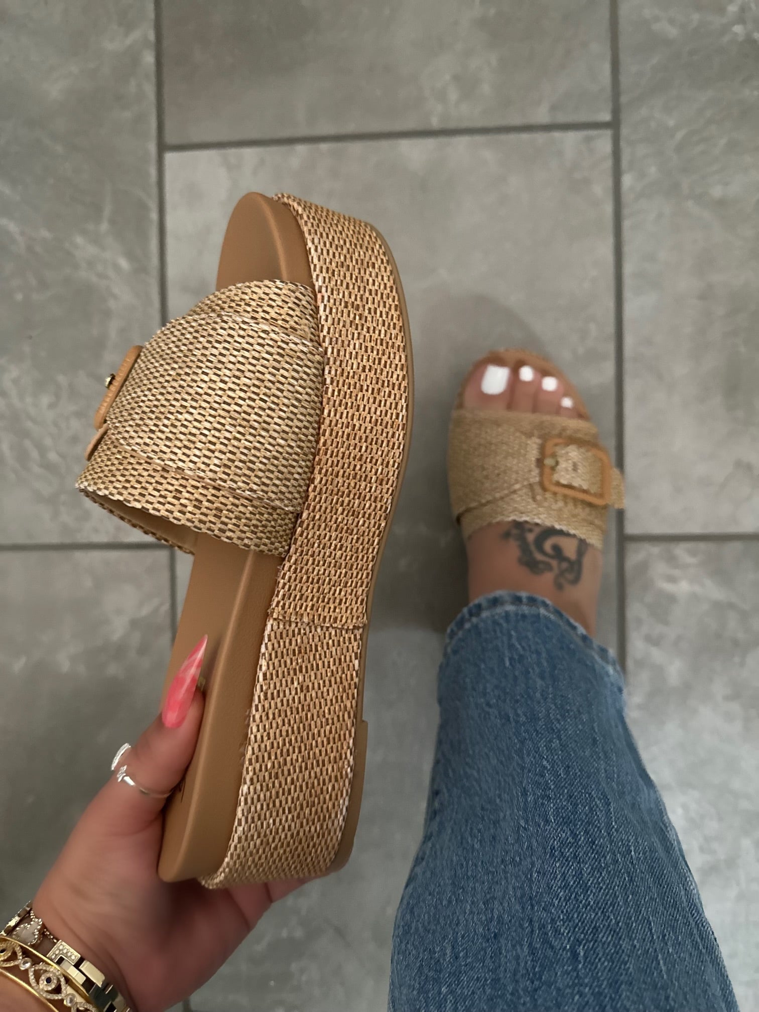 Raffia Platform Slide Sandals