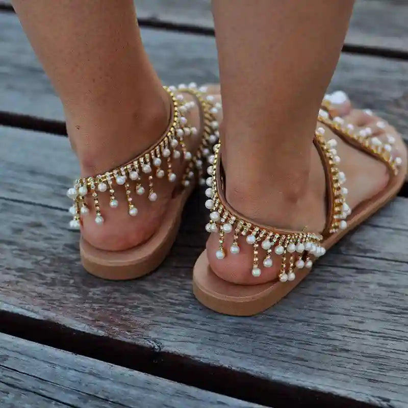 Boho Beaded Flat Sandals