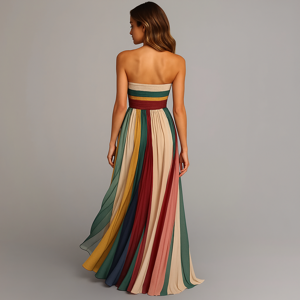 colorful pleated maxi dress back